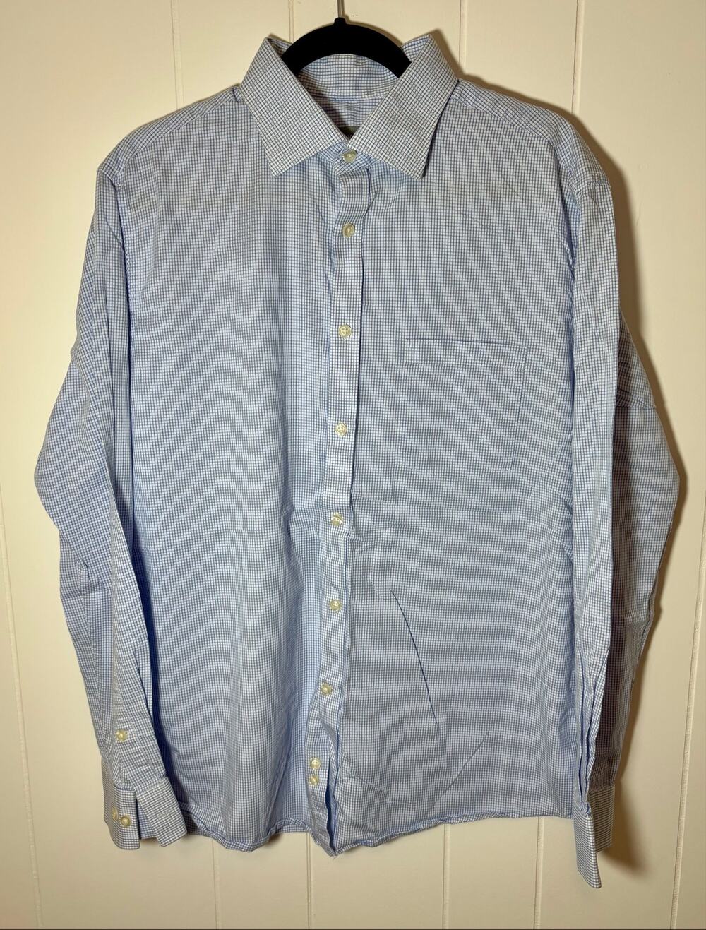Michael Kors Dress Shirt Regular Fit Men's L 16-16.5 34/35 Blue White Grid Check